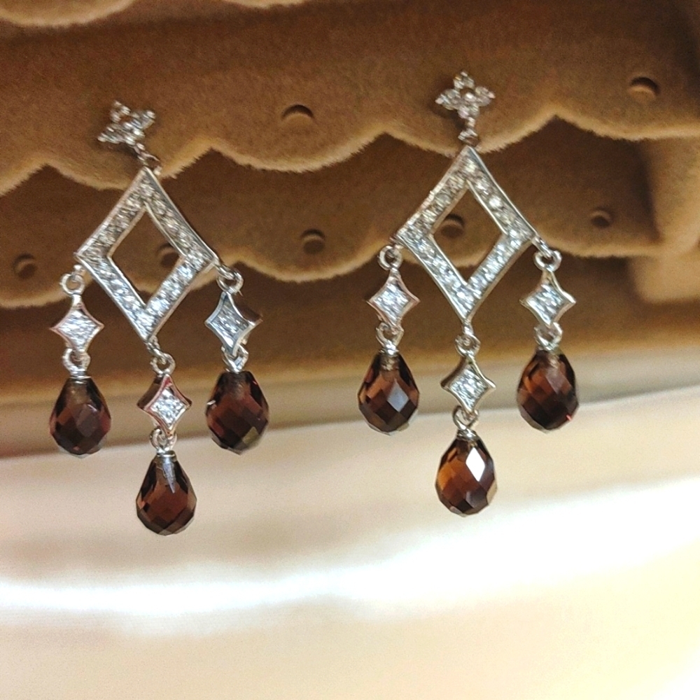 Smokey Topaz Chandelier Sterling Earrings